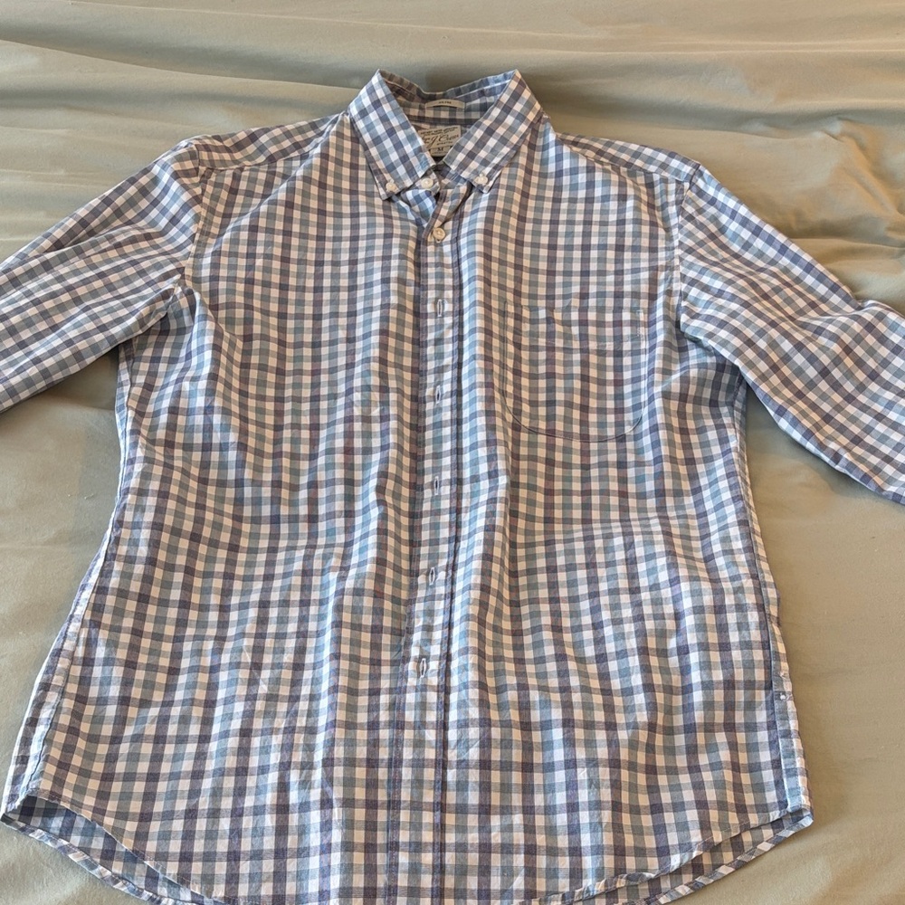J. Crew Men's Blue and White Plaid Shirt
